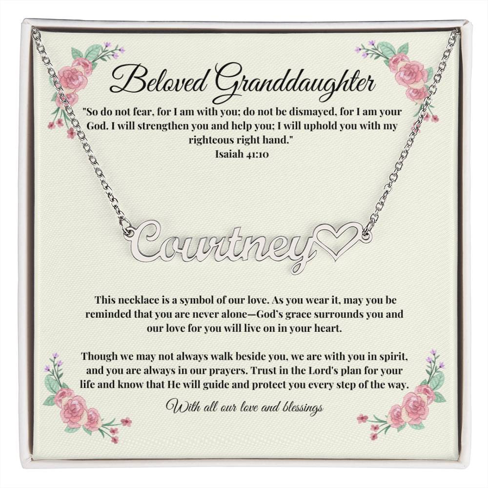 Personalized Heart Name Necklace for Granddaughter - Christian Jewelry Gift with Scripture, Custom Name Necklace from Grandparents, Faith-Inspired Gift with Isaiah 41:10