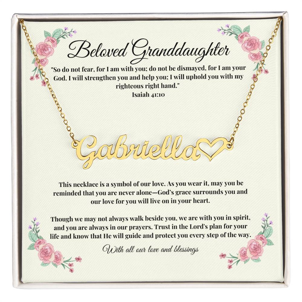 Personalized Heart Name Necklace for Granddaughter - Christian Jewelry Gift with Scripture, Custom Name Necklace from Grandparents, Faith-Inspired Gift with Isaiah 41:10