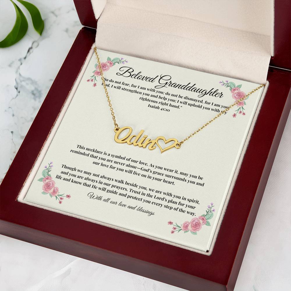 Personalized Heart Name Necklace for Granddaughter - Christian Jewelry Gift with Scripture, Custom Name Necklace from Grandparents, Faith-Inspired Gift with Isaiah 41:10