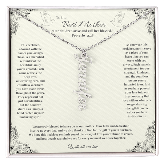 Personalized Vertical Name Necklace for Mom | Custom Family Necklace with Heartfelt Message – Perfect Gift for Mother's Day, Birthday, or Anniversary